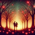 Neural Network-Generated Valentines Day Background Silhouette. Generative ai for illustrations