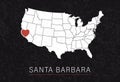 Love Santa Barbara Picture. Map of United States with Heart as City Point. Vector Stock Illustration