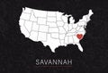 Love Savannah Picture. Map of United States with Heart as City Point. Vector Stock Illustration