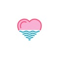 Love with sea, ocean, water Icon. Simple Heart Illustration Line Style Logo Template Design.