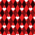 Love seamless background with rhombus and hearts