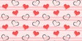 Love seamless pattern with black and red hearts on a pink striped background Royalty Free Stock Photo