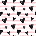 Love seamless pattern with hand drawn hearts. Striped background Royalty Free Stock Photo