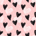 Love seamless pattern with hand drawn hearts. Vector background Royalty Free Stock Photo