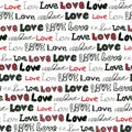 Love Seamless pattern. Love hand written lettering repeating background. Marker texture. Modern calligraphy. Grunge