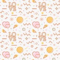 Love seamless pattern in Memphis style. Vector Royalty Free Stock Photo