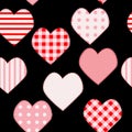 Love seamless pattern with pink patchwork hearts