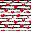 Love seamless pattern with red hearts. Striped background Royalty Free Stock Photo