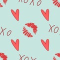 Love seamless pattern. Valentine Day Xo xo. vector hand drawn xoxo text and heart