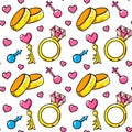 Love seamless pattern with wedding rings. Valentines Day design. Vector illustration