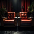 Love seats Close up of romantic cinema chairs for a couple Royalty Free Stock Photo