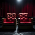 Love seats Close up of romantic cinema chairs for a couple