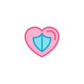 Love with secure shield inside Icon. Simple Heart Illustration Line Style Logo Template Design.