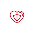 Love with secure shield inside Icon. Simple Heart Illustration Line Style Logo Template Design Royalty Free Stock Photo