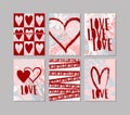 Love. Set of templates for postcards, social media, stories. Layouts in pink and red for a wedding, Valentines Day