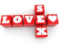 Love sex inscription with on red toy blocks Royalty Free Stock Photo