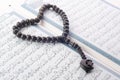 Love shape Tasbih (beads) on Holy Quran Royalty Free Stock Photo