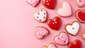 Love shaped dessert, homemade cookie, pink icing, sweet indulgence generated by AI