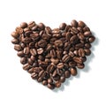 Love sign with coffee beans arranged Heart shape over white background Royalty Free Stock Photo