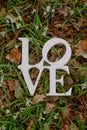 Love sign inscription on grass in park