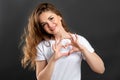 Love sign romantic message woman heart gesture