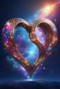 A love sign with the stunning galaxy, colorful, broken glass effect