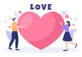 Love Sign Vector Cartoon Background Illustration to Self Care, Valentines or Yourself Icon in Different Actions of Happiness