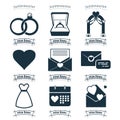 love simple icon set. wedding icon, love doves, love couple, love message icon