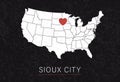 Love Sioux City Picture. Map of United States with Heart as City Point. Vector Stock Illustration