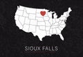 Love Sioux Falls Picture. Map of United States with Heart as City Point. Vector Stock Illustration