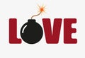 Love slogan with round bomb with a burning wick. Textile graphic t shirt print. Happy Valentines Day Vector Royalty Free Stock Photo