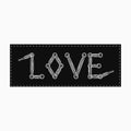 Love slogan with stripe shoelace in eyelet for fashion t-shirt print. Vector.