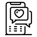 Love smartphone chat icon, outline style