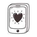 Love smartphone heart in screen romantic doodle icon design