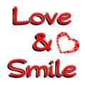 Love and smile hearts text letters