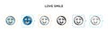 Love smile vector icon in 6 different modern styles. Black, two colored love smile icons designed in filled, outline, line and Royalty Free Stock Photo