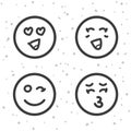 Love Smiley icons. Kiss and Love emoticons symbols.