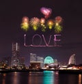 Love sparkle Fireworks celebrating over marina bay in Yokohama C Royalty Free Stock Photo