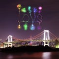 Love sparkle Fireworks celebrating over Tokyo Rainbow Bridge at Royalty Free Stock Photo