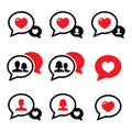 Love speech bubbles, couples icons set Royalty Free Stock Photo