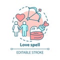 Love spell concept icon. Witchcraft and alchemy idea thin line illustration. Philtre, romantic elixir. Cupid bow, couple Royalty Free Stock Photo