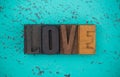 Love Spelled in Wooden Type Set Block Letters