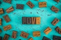 Love Spelled in Wooden Type Set Block Letters