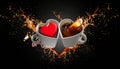 Love Splash Of Coffee Two Heart Shaped Cups And Splash Heart Royalty Free Stock Photo