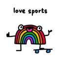 Love sports hand drawn vector illustration in cartoon doodle style rainbow skating