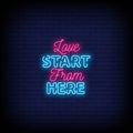 Love Start From Here Neon Signs Style Text Vector Royalty Free Stock Photo