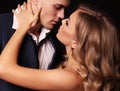 Love story. beatiful couple. gorgeous blond woman and handsome man Royalty Free Stock Photo