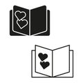 Love story book icon. Romantic novel symbol. Hearts and literature sign. Vector illustration. EPS 10. Royalty Free Stock Photo