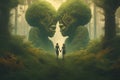 love story. couple with a tree in the forest. 3 d illustration.