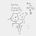 Love story and But first kiss, handwritten inscription. Background for card.